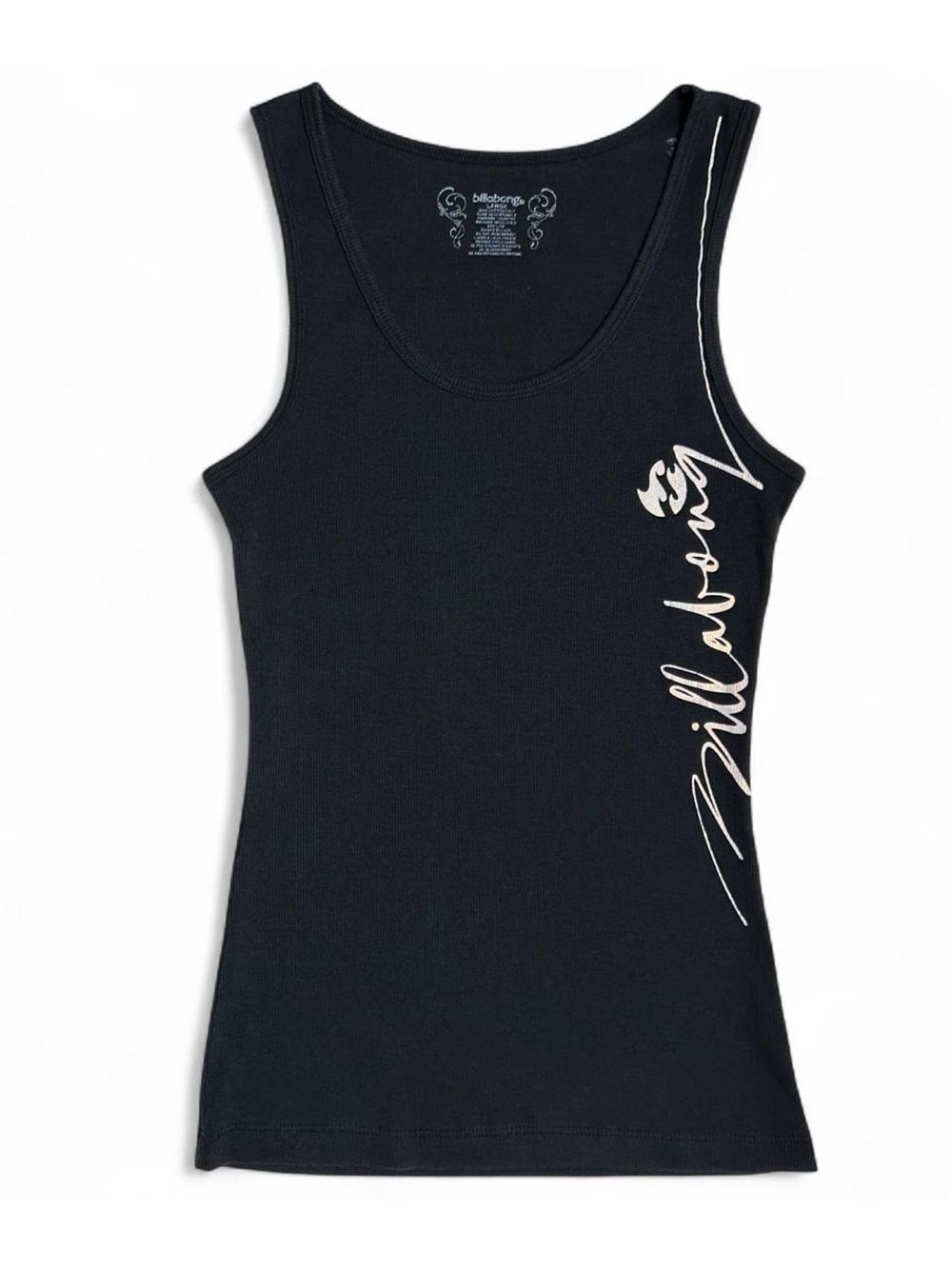 Y2K 2000s Billabong Reflective Logo Black Tank Top
